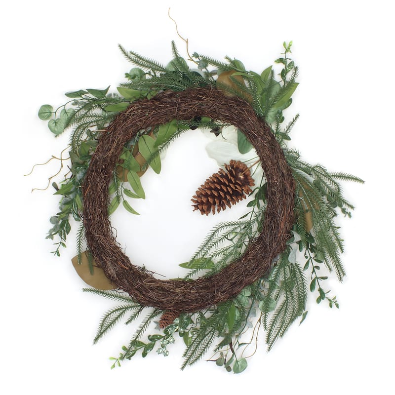 National Tree Company 26 in. Mixed Greens and White Flowers Christmas Wreath - 26 in