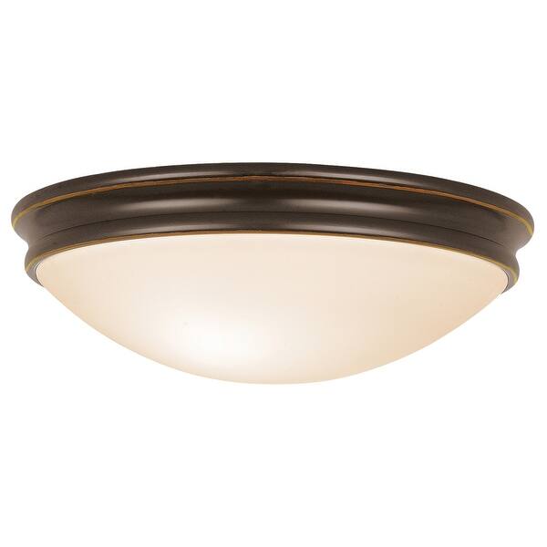 slide 2 of 7, Access Lighting Atom - 3-Light 14" Flush Mount - Oil Rubbed Bronze Finish - Opal Glass Shade Bronze