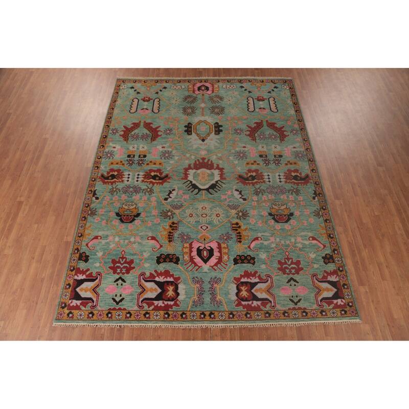 Light Green Heriz-Serapi Oriental Area Rug Handmade Wool Carpet - 8'11"x 11'9"