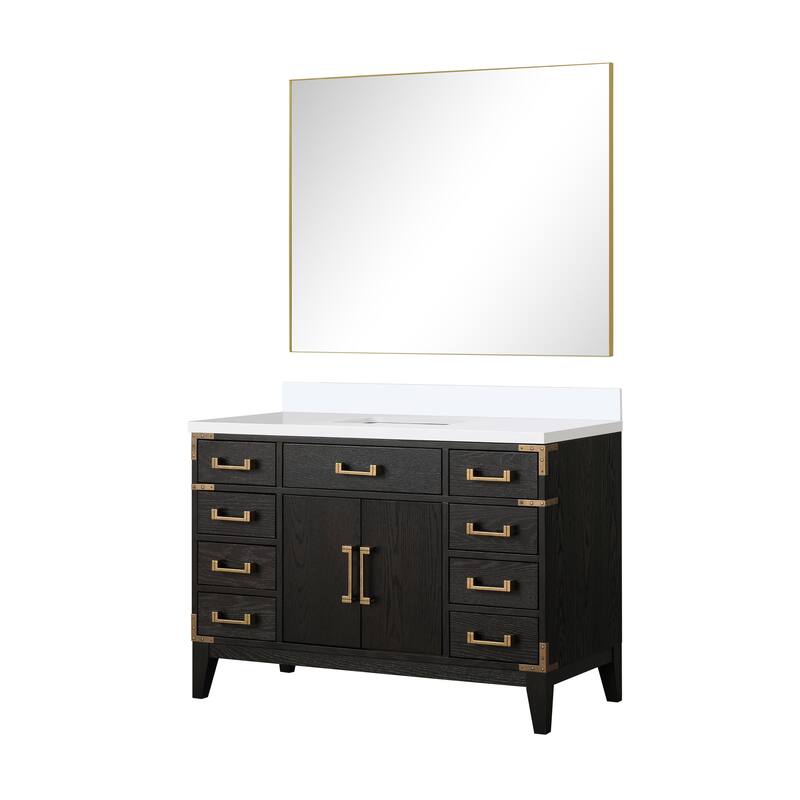 Laurel 48 in W x 22 in D Black Oak Single Bath Vanity, Cultured Marble Top, and 46 in Mirror