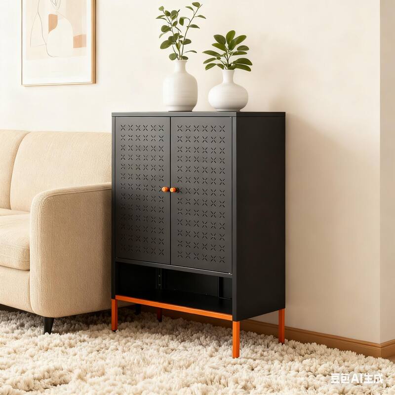 Anmytek Industrial Storage Cabinet Matte Black Perforated Metal Doors Organizer
