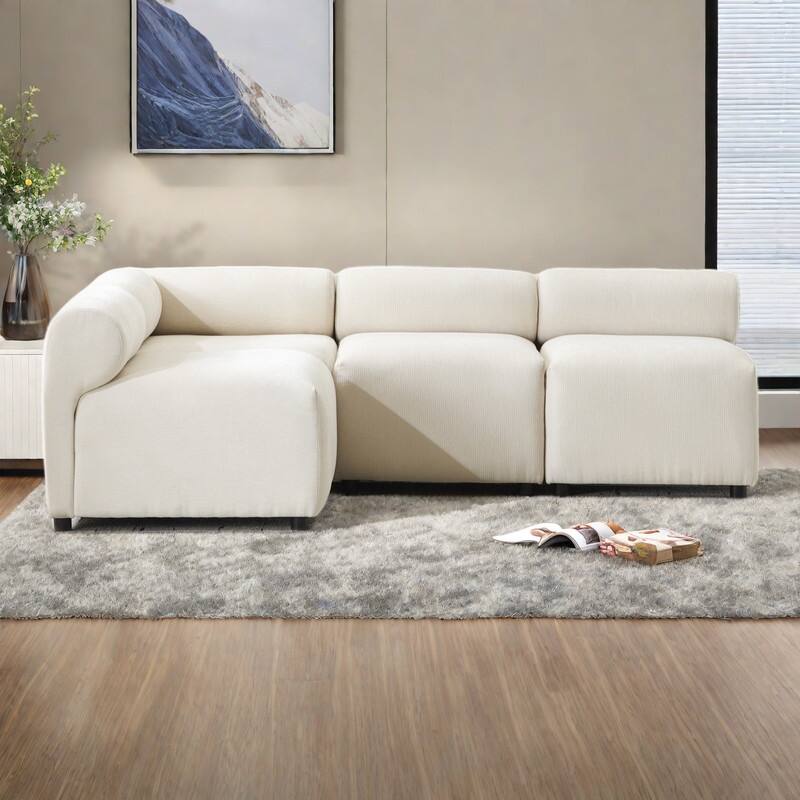 83" Fabric 4-Piece Modular Sectional Sofa with L-Shaped Configuration, High-Resilience Foam, and Solid Wood Frame - Beige