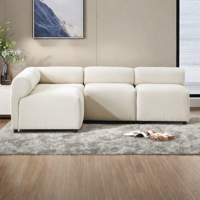 83" Fabric 4-Piece Modular Sectional Sofa with L-Shaped Configuration, High-Resilience Foam, and Solid Wood Frame