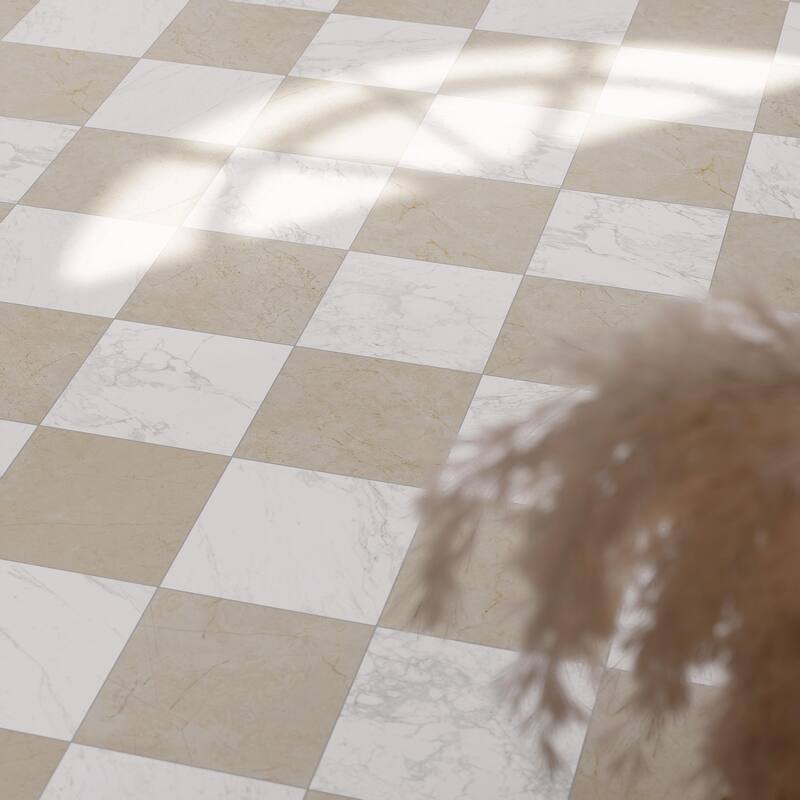 Merola Tile Reve Checker Blanc with Beige 11-3/4" x 11-3/4" Porcelain Floor and Wall Tile