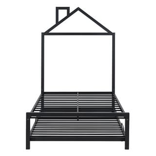Twin Metal House Bed with Trundle and Sturdy Frame