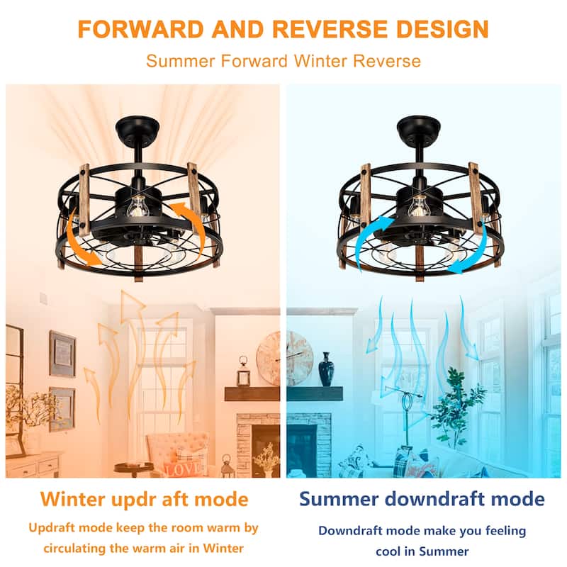 20" Ceiling Fan With Remote Control, Quiet Motor Fan Light, Indoor Chandelier Ceiling Fan for Bedroom, Living room - Matte Black