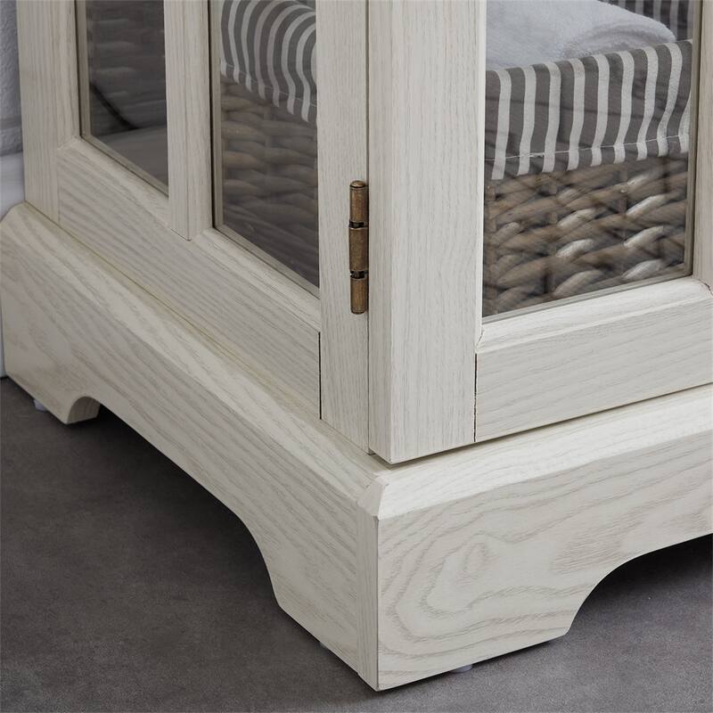 LED Glass Antique Curio Display Cabinet Showcase with Lattice Doors