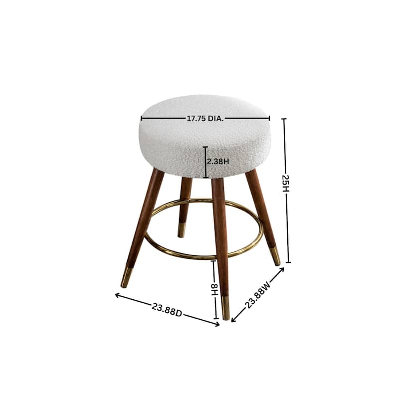 White Modern 23.88" Upholstered Swivel Stool with Solid Wood Frame and Round Metal Footrest