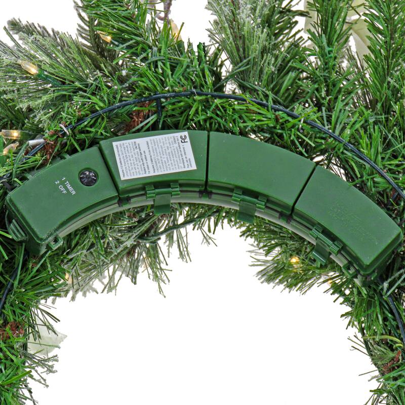 26" Frosted Colonial Wreath with LED Lights - Green - 26 in