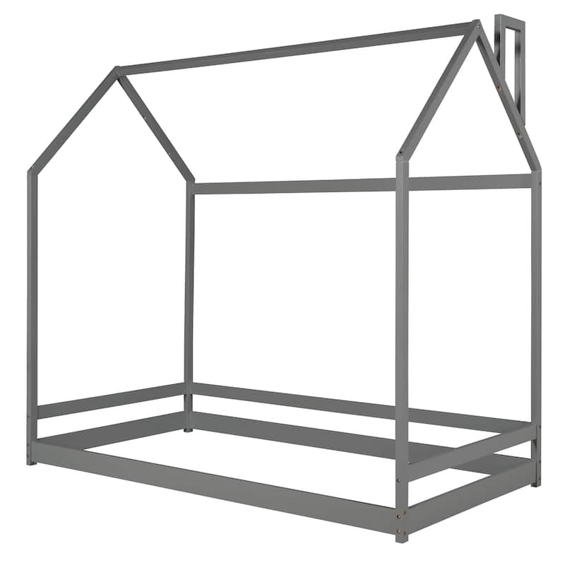 Twin Size House Bed Wood Bed - Grey