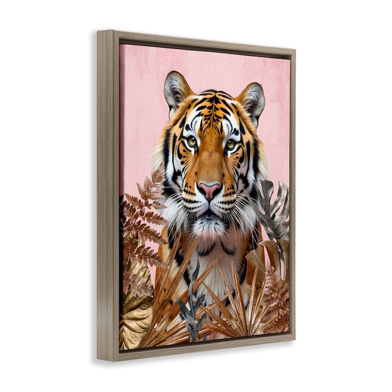 Stupell Fierce Tiger on Pink Framed Floater Canvas Wall Art Design By Kim Allen