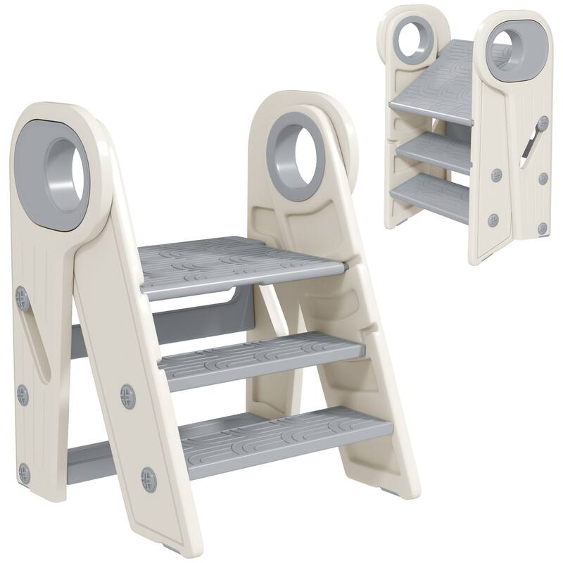 Toddler Tower, Foldable Kitchen Stool Helper for Kids, Adjustable 3 Step Stool with Handles, Non-Slip, Toddler Helper Tower - Gray
