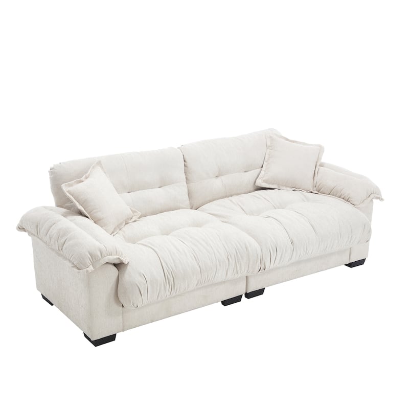 91" Modern Chenille Sofa Tufted Upholstered Couch with Two Throw Pillows for Living Room, Office, Living Room