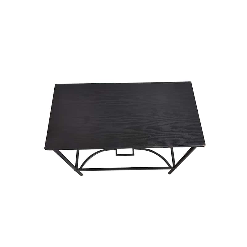 Modern Side Accent Table, Black Metal & Wood