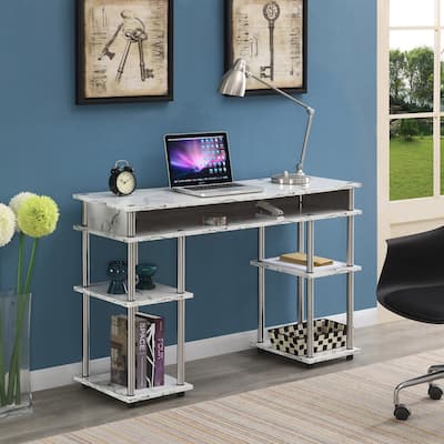 Student Desk No Tools White Marble Top Modern Study Table Dorm Office Desk