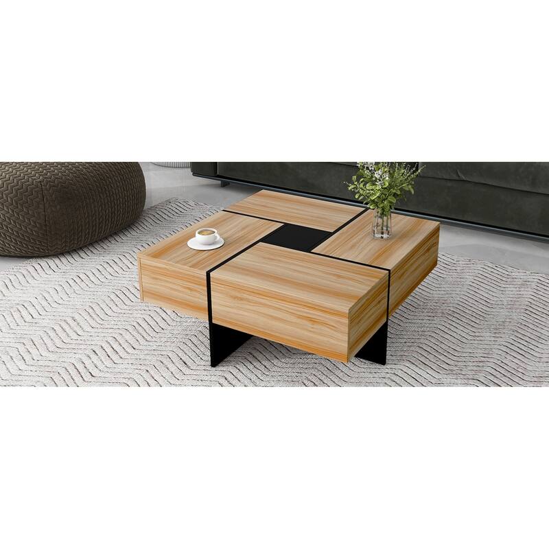 31.5" Square Coffee Table with 4 Hidden Storage Compartments & Sliding Top, UV High-gloss Finish