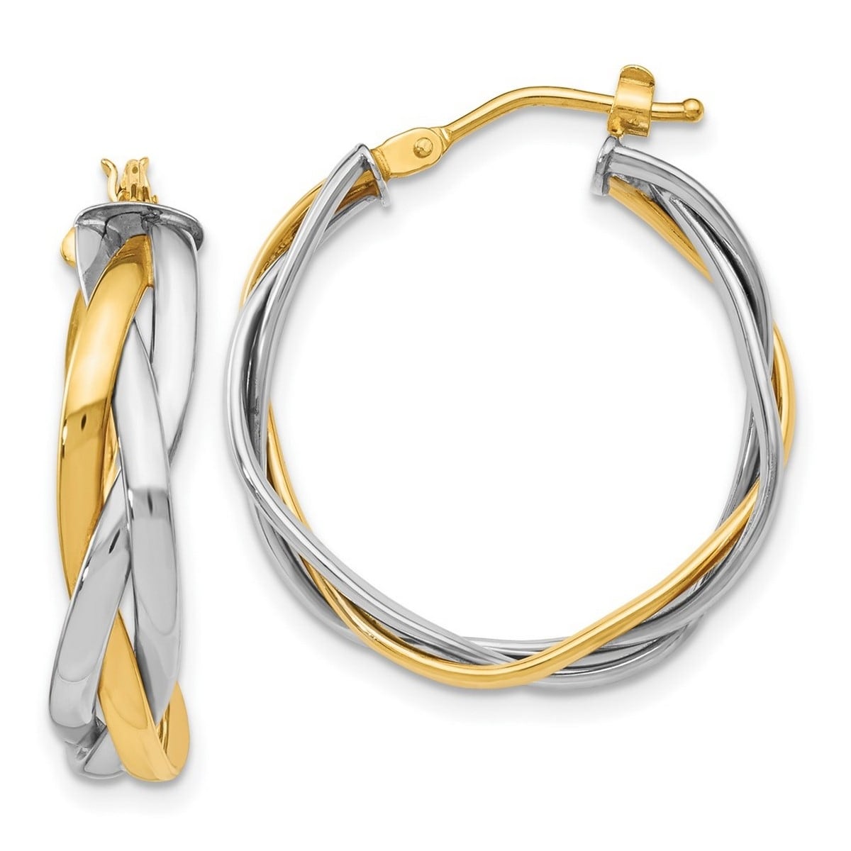Curata 14k Two Tone Gold 28x3.75mm Braided Triple Hoop Earrings