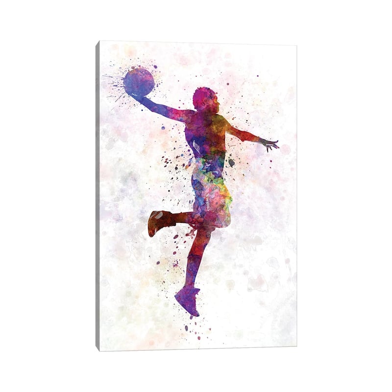 iCanvas "Young Man Basketball Player One Hand Slam Dunk" by Paul Rommer Canvas Print