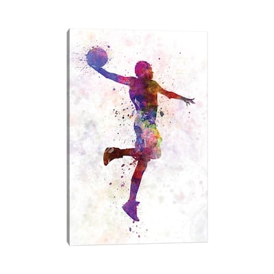 iCanvas "Young Man Basketball Player One Hand Slam Dunk" by Paul Rommer Canvas Print