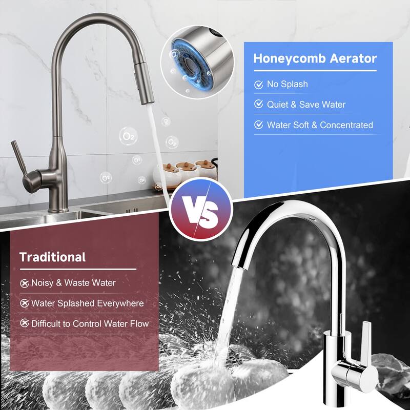 CB HOME Gold/Black/Sliver Kitchen Faucet, 17'' Kitchen Sink Faucet, Faucet for Kitchen Sink with Pull Down Sprayer, Two Function