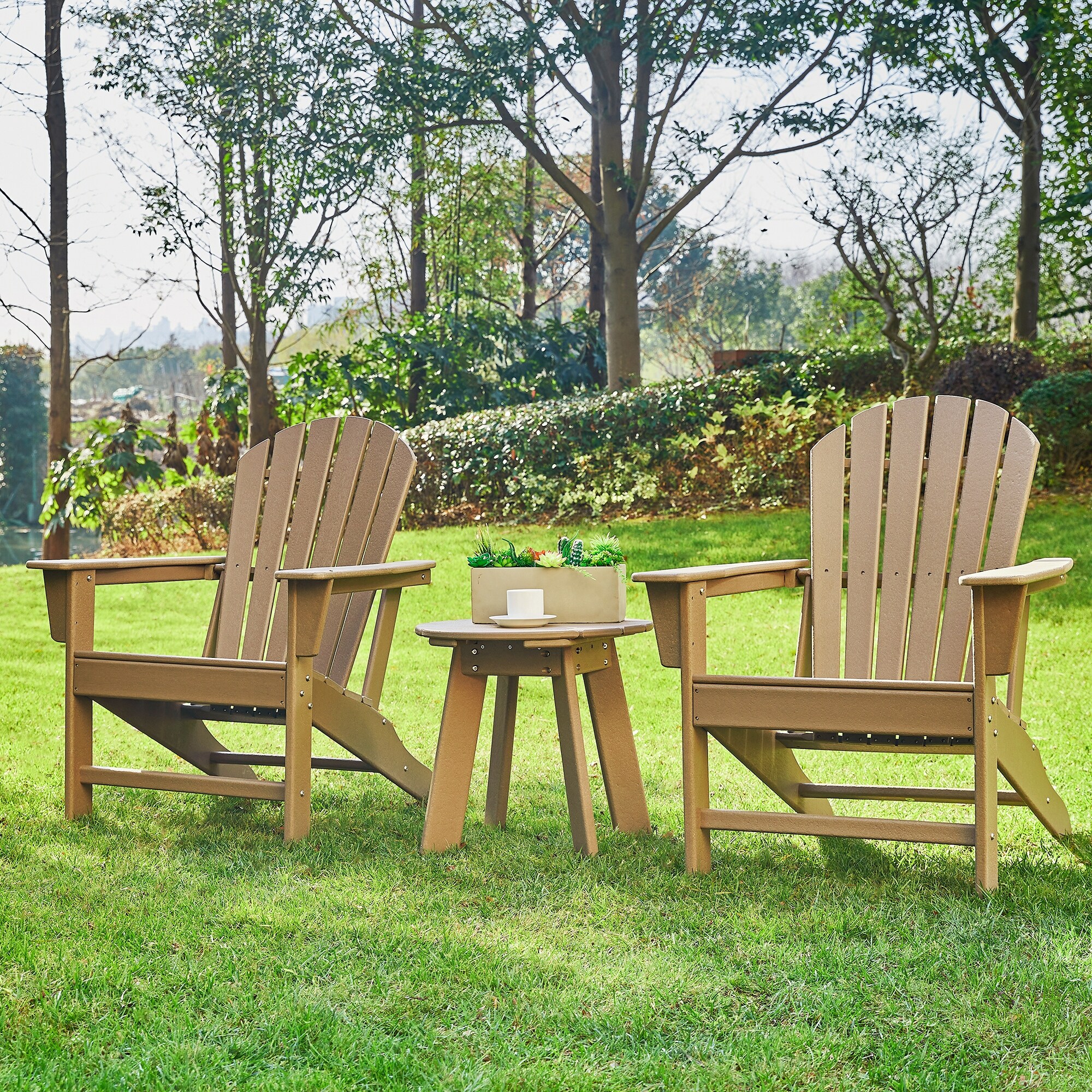 Glitzhome Elm Plus 3 Piece Outdoor Patio Hdpe Adirondack Chair And Side Table Set
