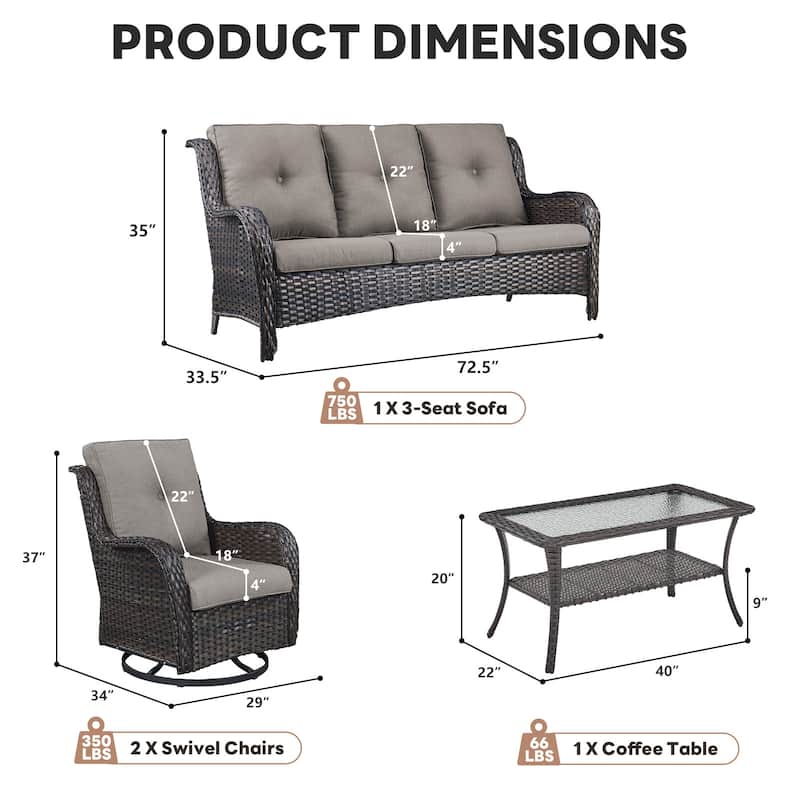 Pocassy Outdoor Patio Wciker Sofa Furniture Set of Chair Table.