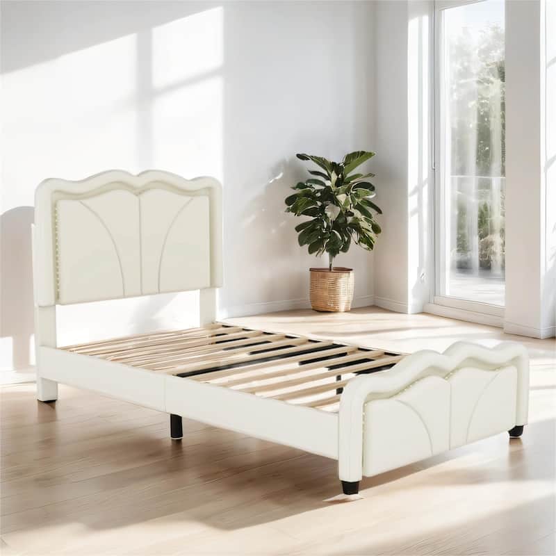 Twin Size Upholstered Platform Bed with Curve Shaped, LED Light Strips