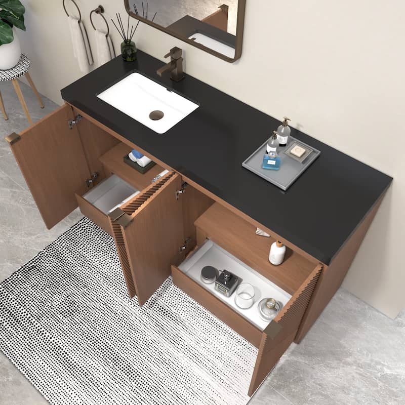 Milano 60" Freestanding Bathroom Vanity with Left Black Acrylic Sink