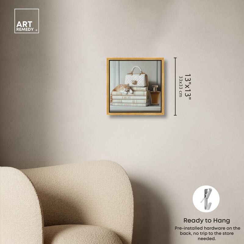 Ivory Books and Kitten Canvas by Art Remedy