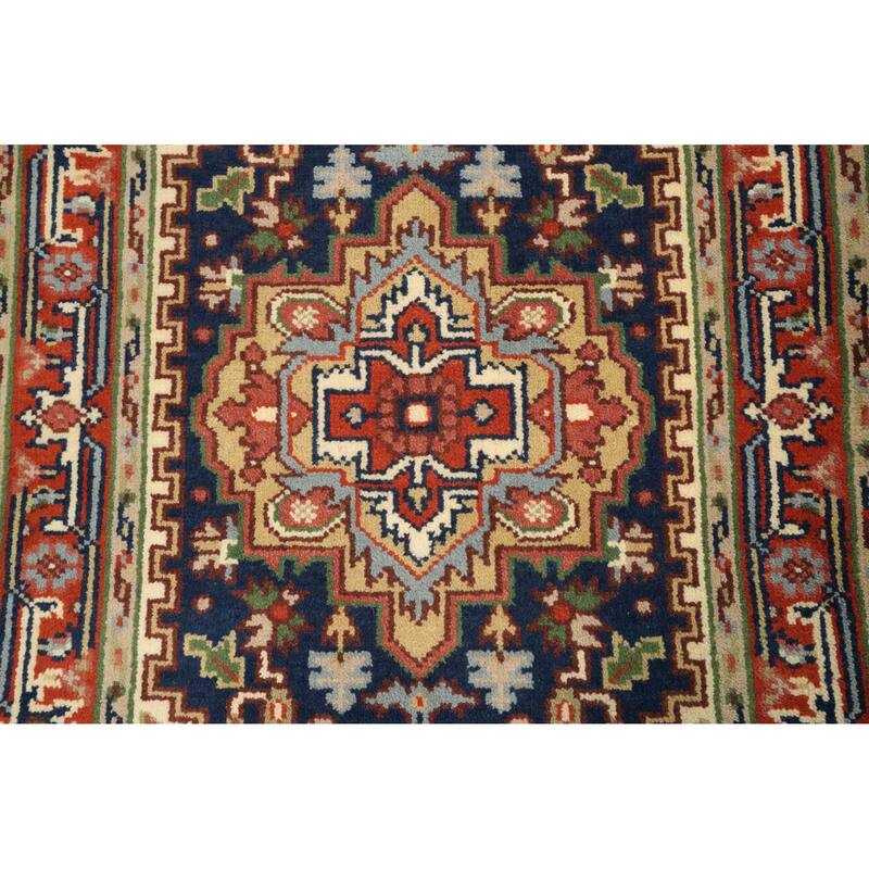 Hand Knotted Oriental 100% Wool Carpet Traditional Medallion Navy Blue & Blues Heriz (serapi) Area Rug - 5' 1'' X 3' 0''