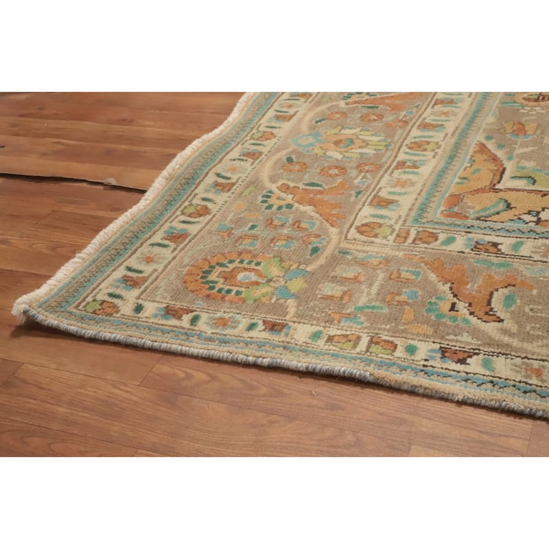 Hand Knotted Oriental 100% Wool Carpet Traditional Floral Oranges & Rust Tabriz Area Rug - 9' 4'' X 6' 9''