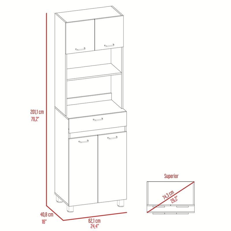 Double Door Microwave Cabinet with Drawer and Shelf - N/A