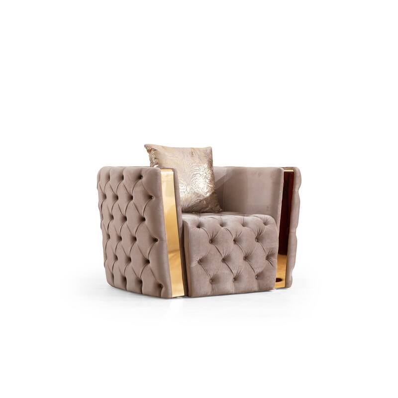 Naomi Button Tufted Chair Finished with Velvet Fabric and Gold Accent