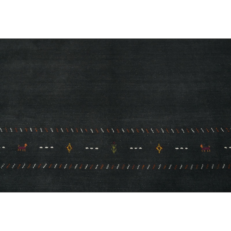 Hand Knotted Oriental 100% Wool Carpet Tribal Animal Pictorial Greys & Charcoal Gabbeh Area Rug - 7' 10'' X 7' 10''