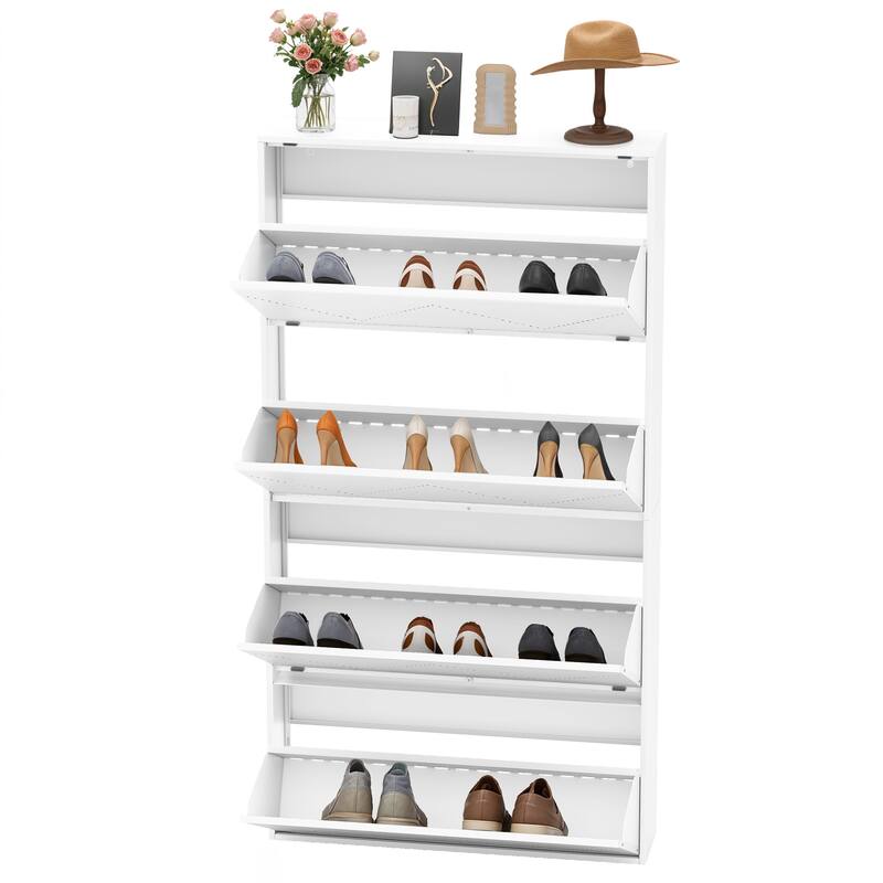 Moasis 3-Drawer Flip-Down Shoe Storage Cabinet, Wall-Mounted Metal Organizer