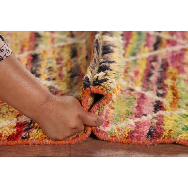 Hand Knotted Oriental 100% Wool Carpet Modern Geometric Multi-Colored Moroccan Area Rug - 6' 0'' X 4' 0''