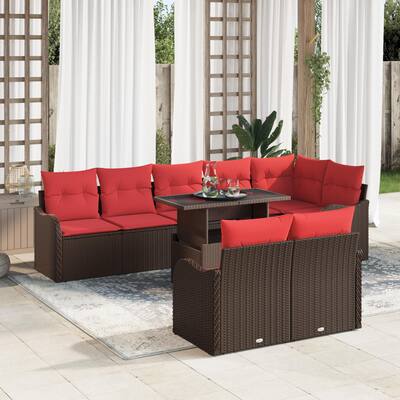 vidaXL 9 Garden Sofa Set with Cushions Black/Brown/Grey Poly Rattan - 113.2 x 48.2 x 27.2