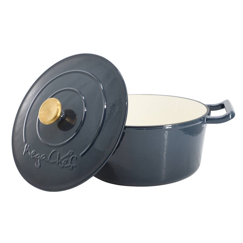 5.3Q Round Enameled Self Basting Lid Dual Handle Cast Iron Casserole in Deep Blue