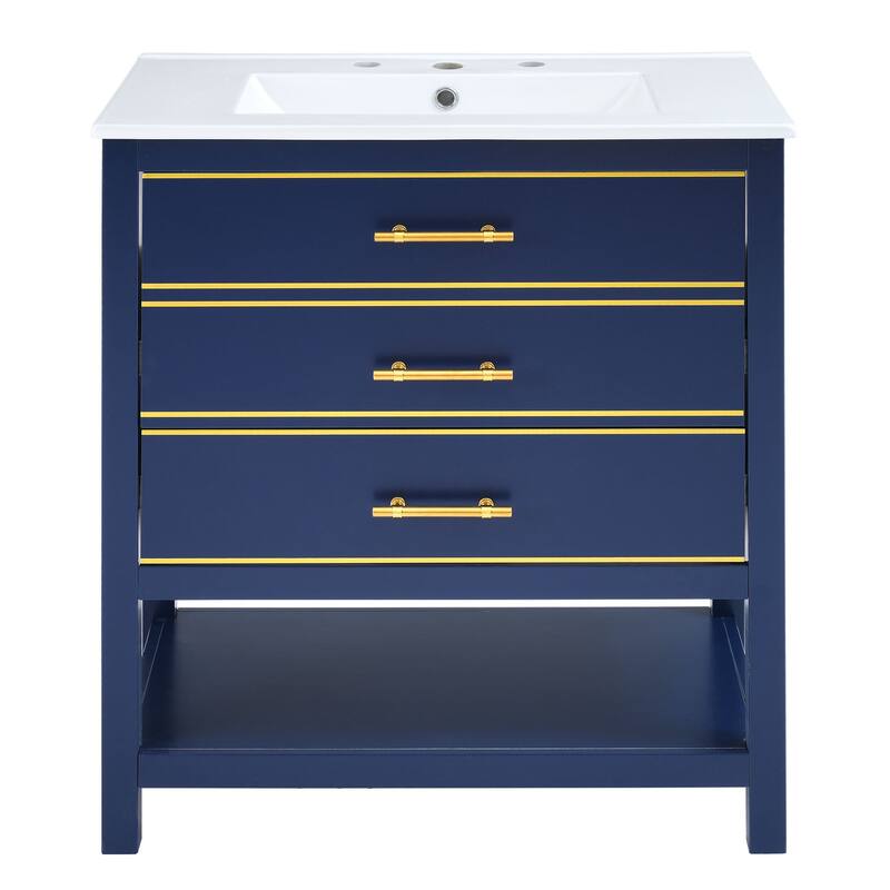 Modern 30inch Navy Blue/White Bathroom Vanity Cabinet Combo with Open Storge, Two Drawers