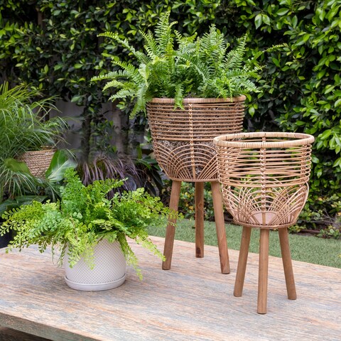 Sagebrook Home Wicker Planters (Set of 2) - 12.0" x 12.0" x 22.0"