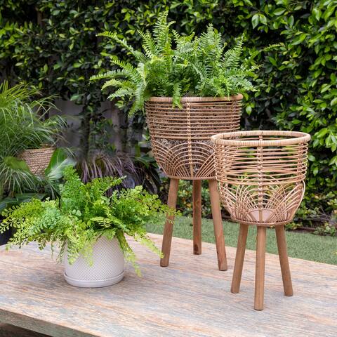 Set of 2 Wicker Planters 10, 12", Natural 22"H - 12.0" x 12.0" x 22.0"
