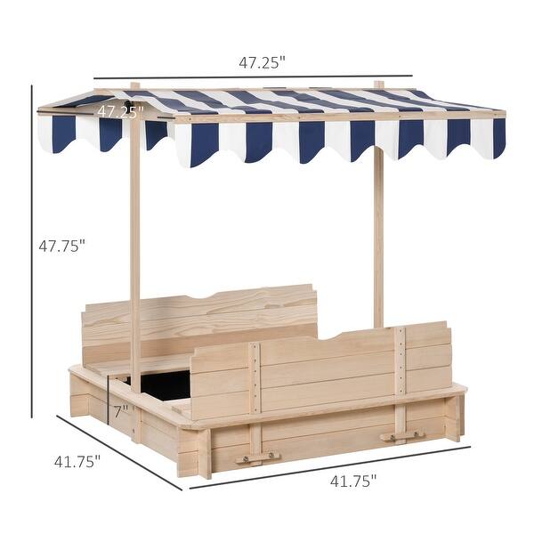 dimension image slide 1 of 4, Outsunny Kids Sandbox with Cover, Outdoor Wooden Sandbox with Canopy - 41.75" x 41.75" x 47.75"