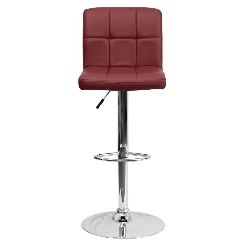 Contemporary Quilted Vinyl Adjustable Height Barstool with Chrome Base