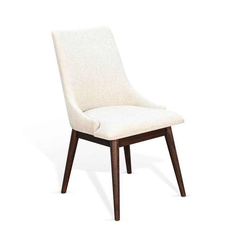 Amy Dining Side Chair Set of 2, White Cushioned Seat, Dark Brown Solid Wood
