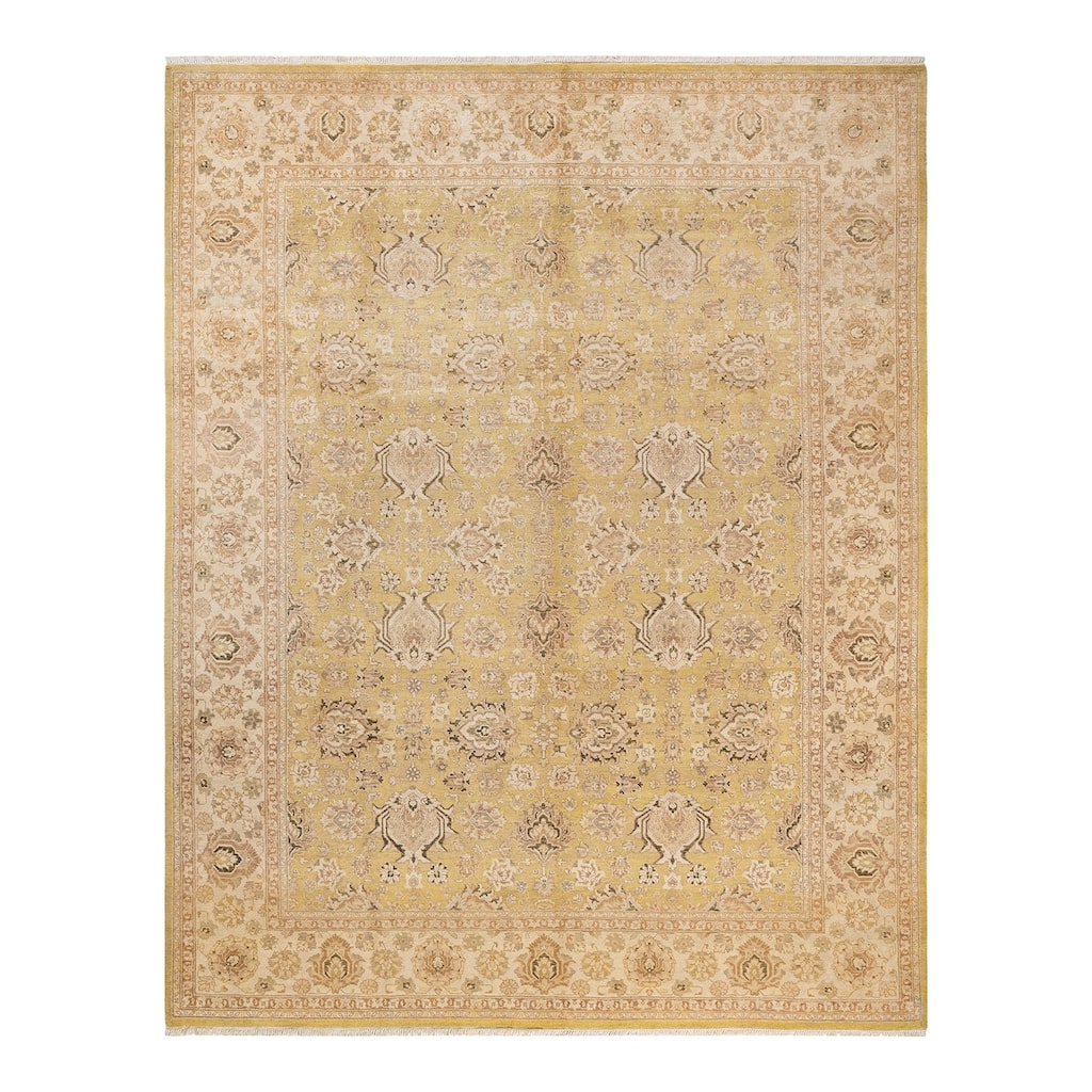 Overton Hand Knotted Wool Vintage Inspired Modern Contemporary Eclectic Green Area Rug - 8' 2" x 10' 4"