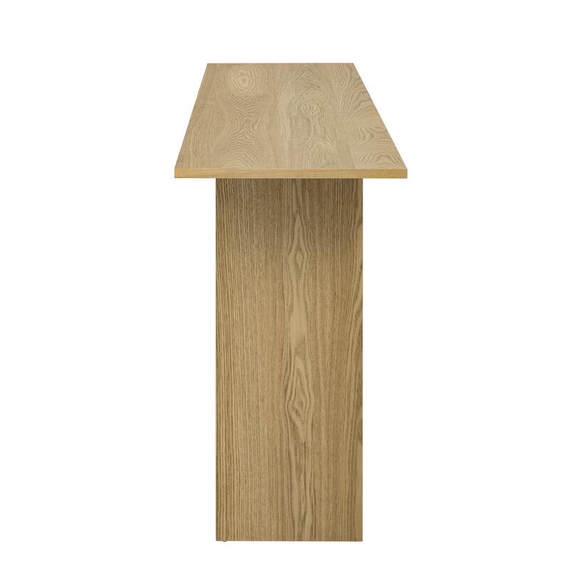 Modern Curved Design Ash Veneer Console Table with Lower Shelf, for Entryway Hallway Living Room, Foyer, Corridor