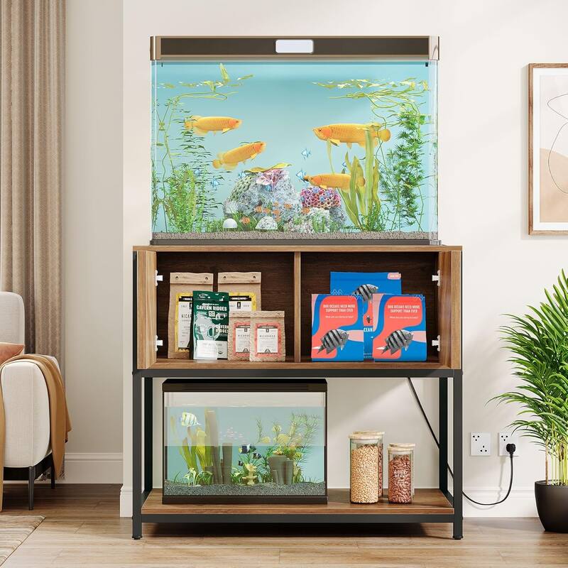 20-29-37 Gallon Fish Tank Stand with Power Outlets, Large Wood Aquarium Stand with Cabinet Storage