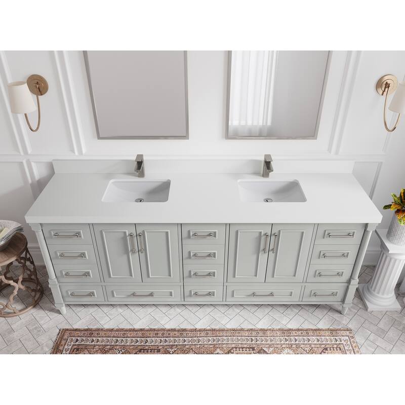 Willow Collections 84 in. W x 22 in. D Aberdeen Double Bowl Sink Bathroom Vanity with Countertop - 2" White Quartz - Coventry Gray