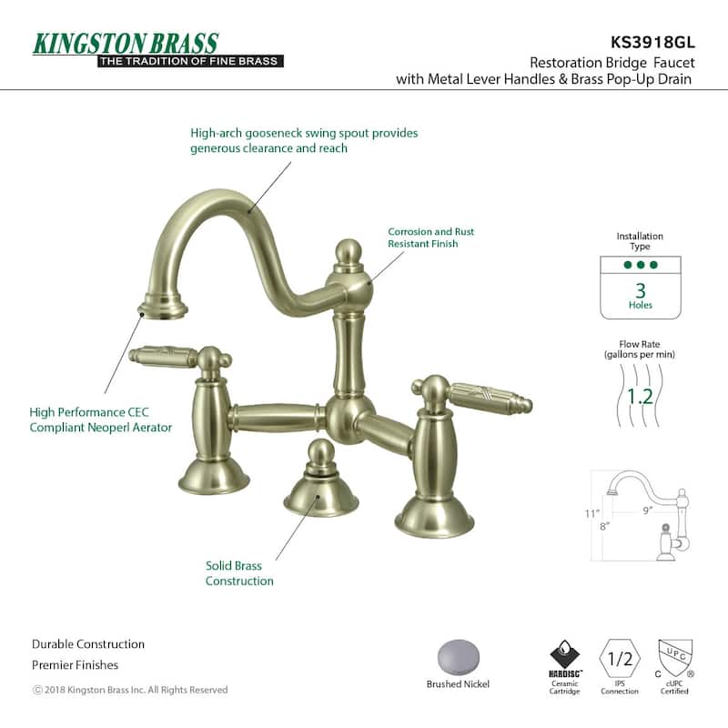 Kingston Brass Restoration 1.2 GPM Widespread Bridge Bathroom Faucet