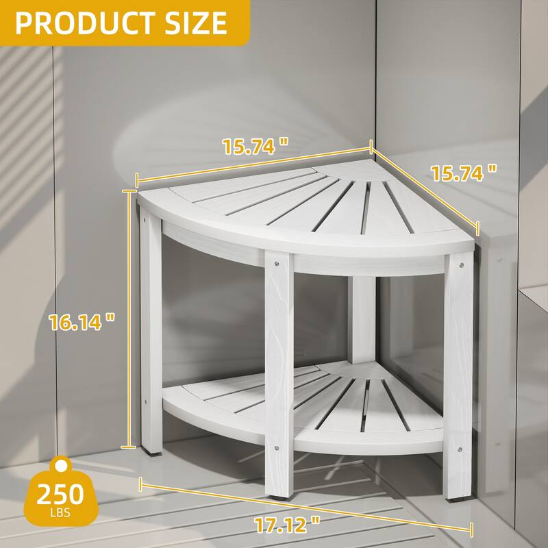 Lumber Shower Bench 18" Shower Stool Corner Bench with Storage Shelf Shower Seat